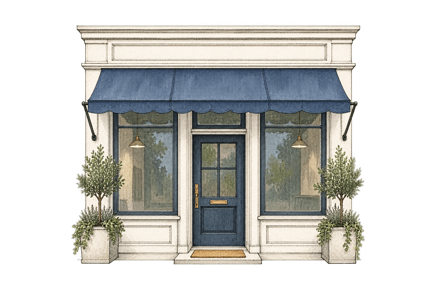 Front-facing illustration of a small business storefront
